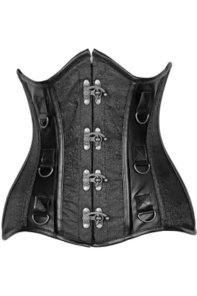 Steel Boned Under Bust Corset with Black Brocade & Faux Leather