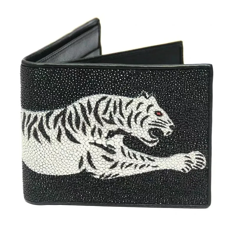 Stingray Skin Leather Card Holder Trifold Wallet