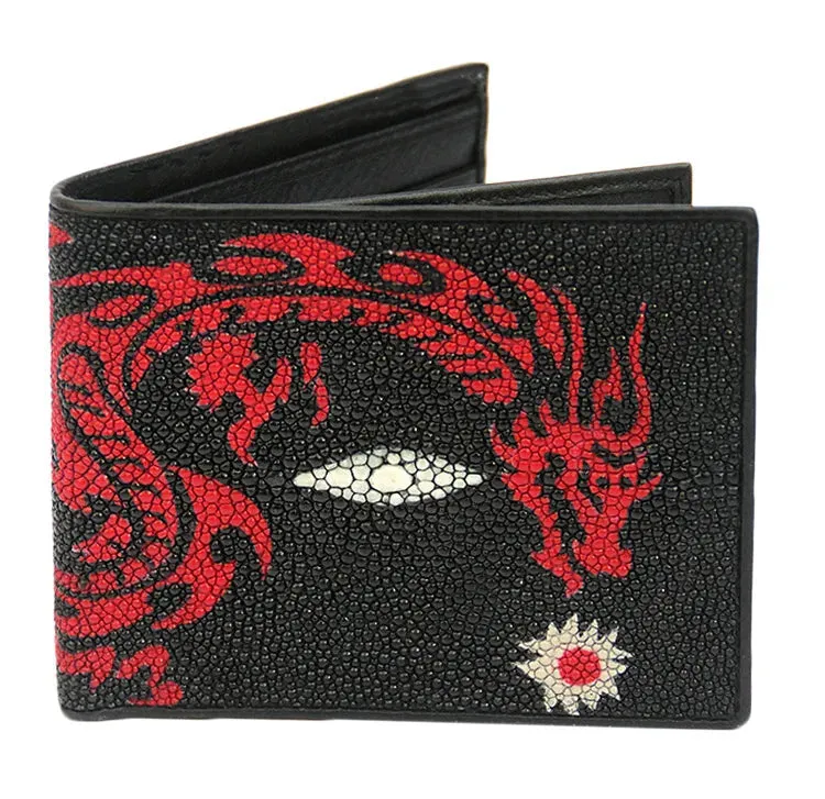 Stingray Skin Leather Card Holder Trifold Wallet