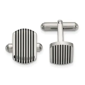 18 x 17mm Stainless Steel & Black Rubber Grooved Striped Cuff Links