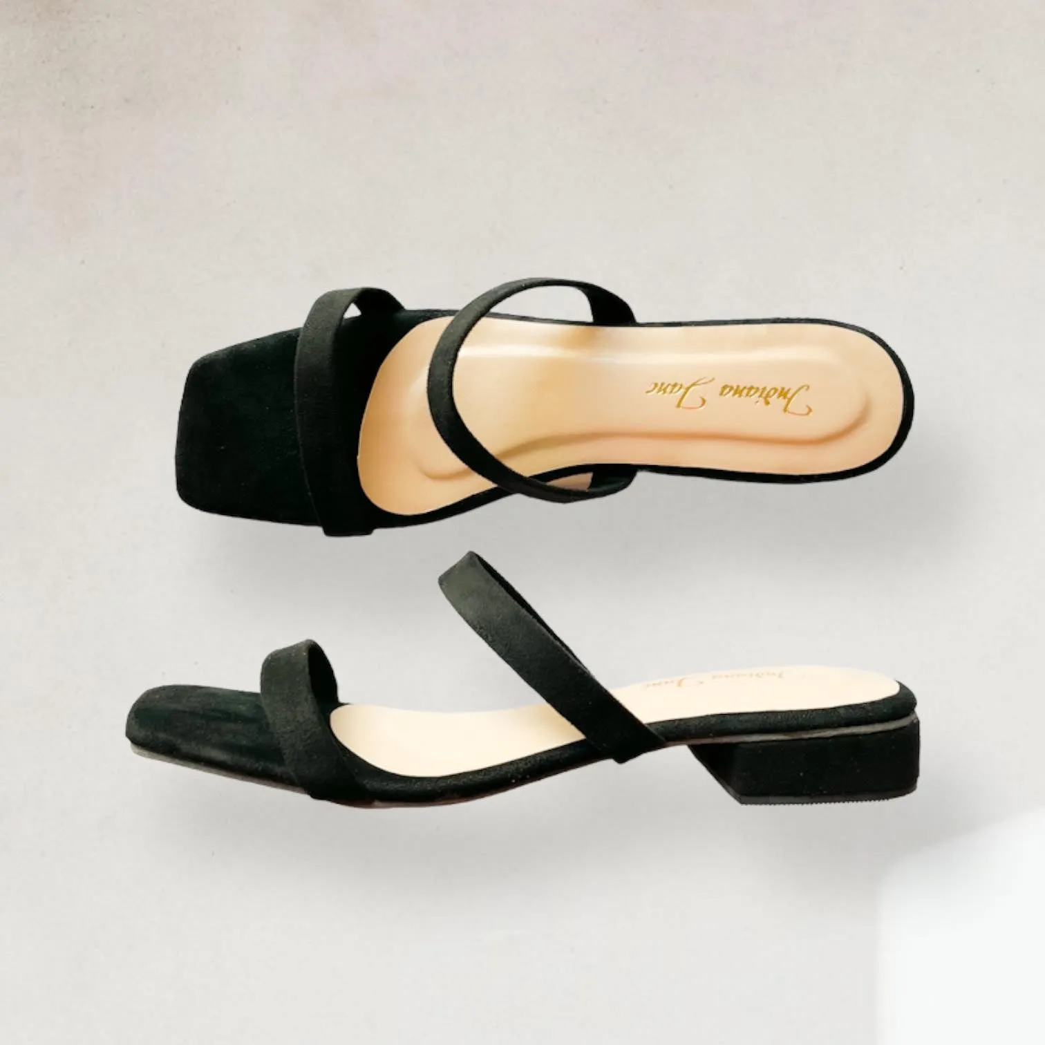 Suede Low Block Heel Sandals by ZAHARA