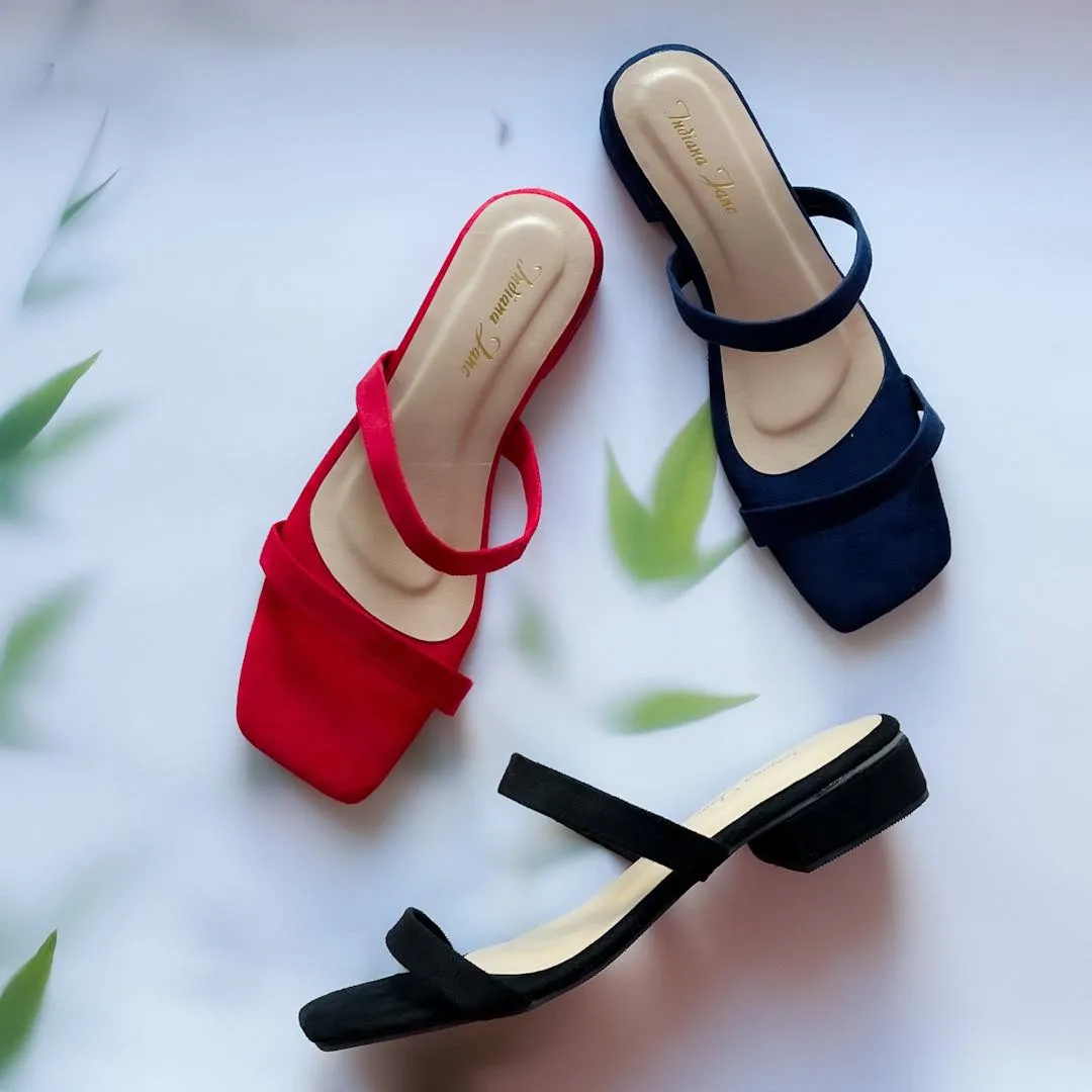 Suede Low Block Heel Sandals by ZAHARA