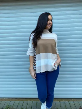 Tan Stripe Folded Sleeve Knit Steph