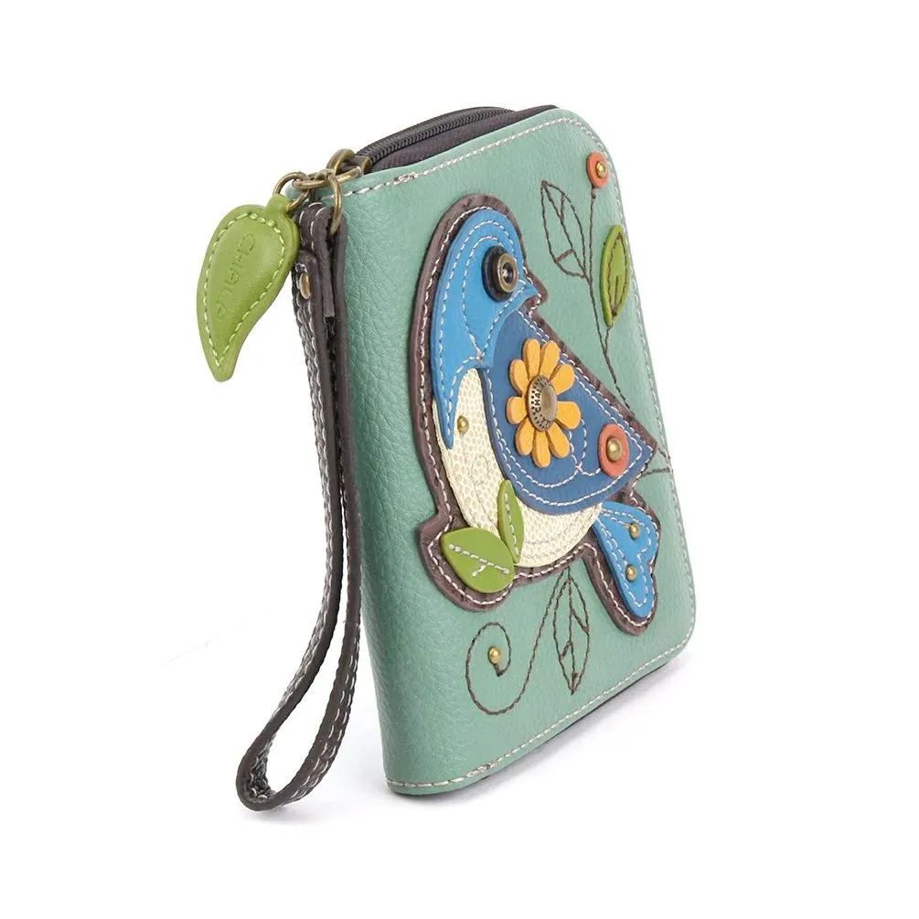 Teal Blue Bird Zip Wallet