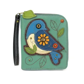 Teal Blue Bird Zip Wallet