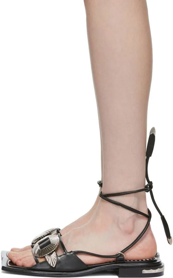 Trendy Toga Pulla Black Ankle Wrap Sandals