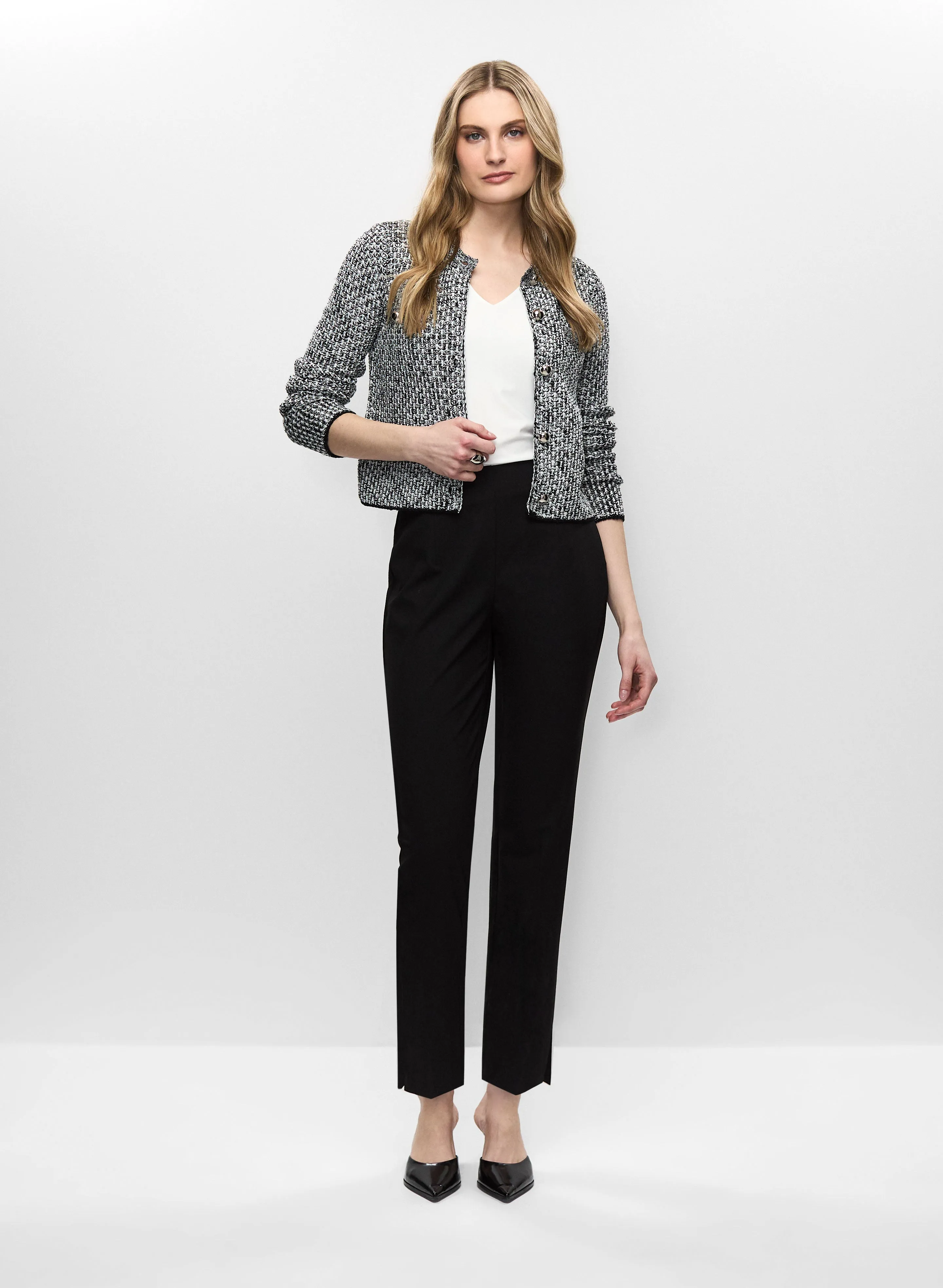 Tweed Button Front Cardigan Ankle Pants