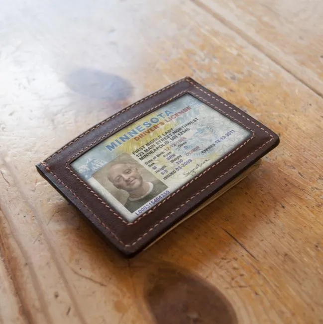 USA Made Brown Money Clip with ID Window