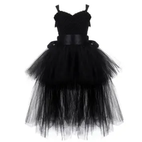 V-neck Fluffy Trailing Tulle Dress for Girls with Colorful Tail;