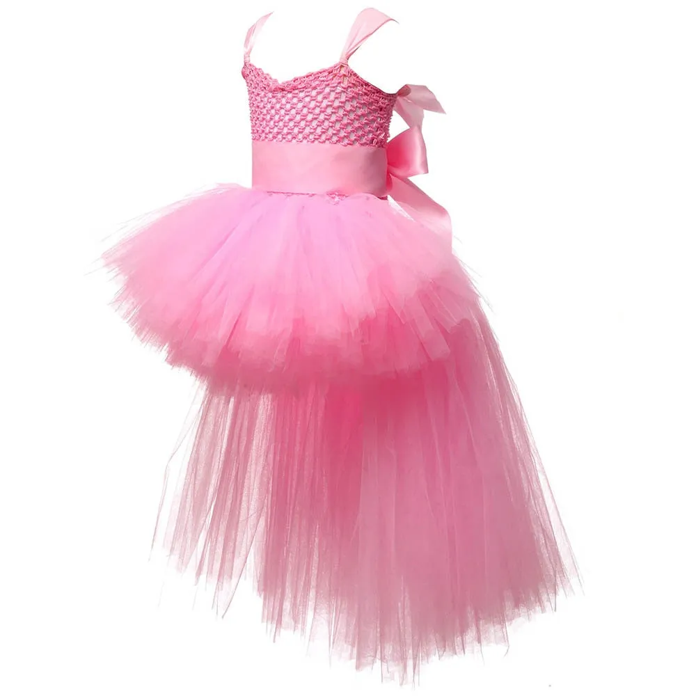 V-neck Fluffy Trailing Tulle Dress for Girls with Colorful Tail;