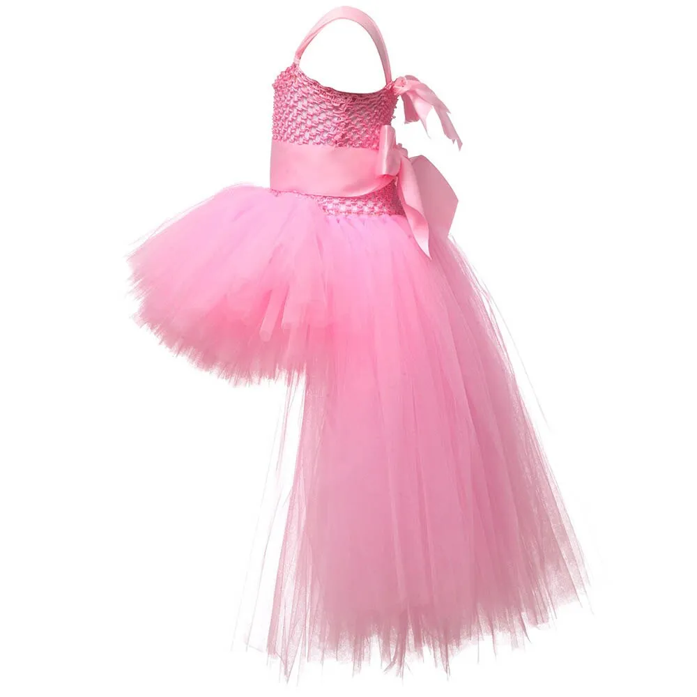 V-neck Fluffy Trailing Tulle Dress for Girls with Colorful Tail;