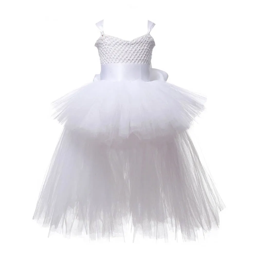 V-neck Fluffy Trailing Tulle Dress for Girls with Colorful Tail;