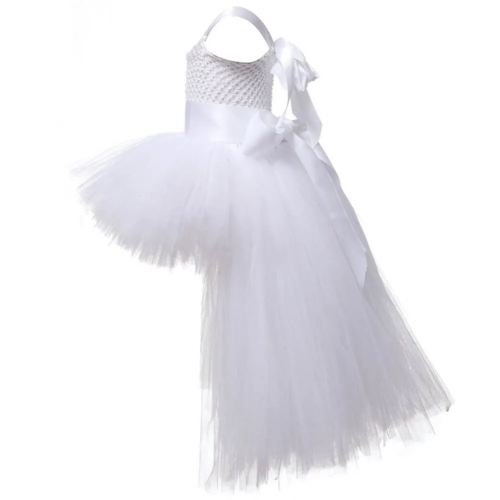 V-neck Fluffy Trailing Tulle Dress for Girls with Colorful Tail;