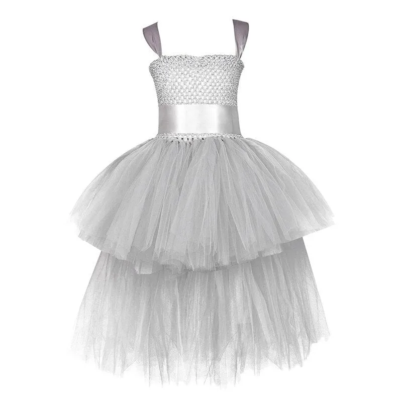 V-neck Fluffy Trailing Tulle Dress for Girls with Colorful Tail;