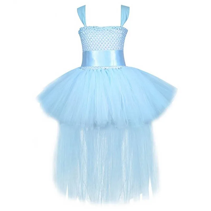 V-neck Fluffy Trailing Tulle Dress for Girls with Colorful Tail;