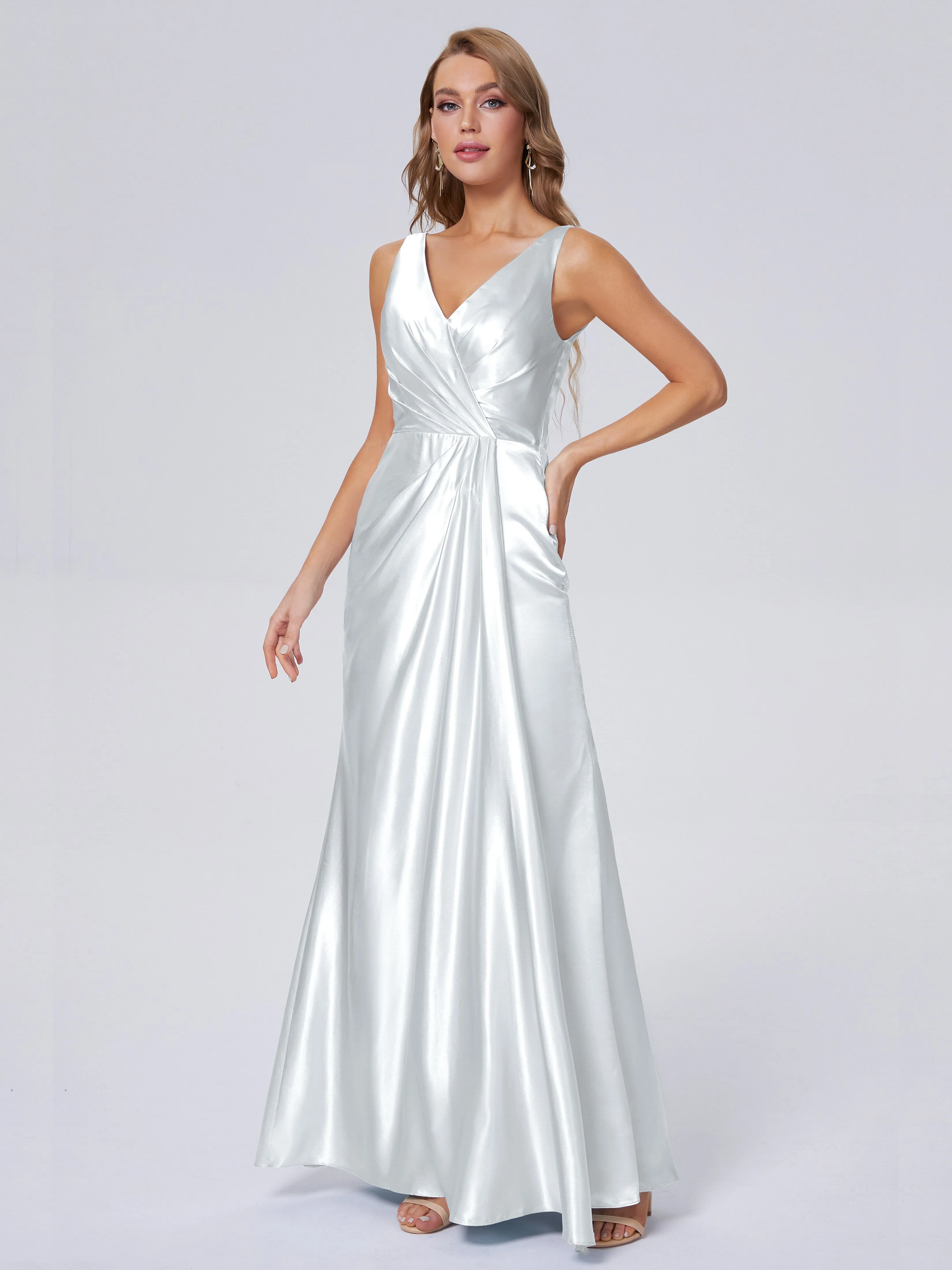 Satin Parker Col V Bridesmaid Dresses