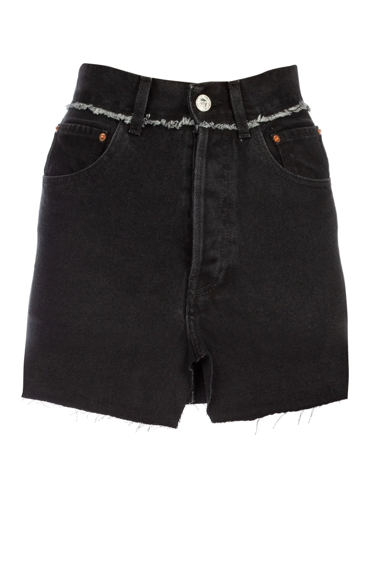 Denim Mini Skirt with Frayed Edges