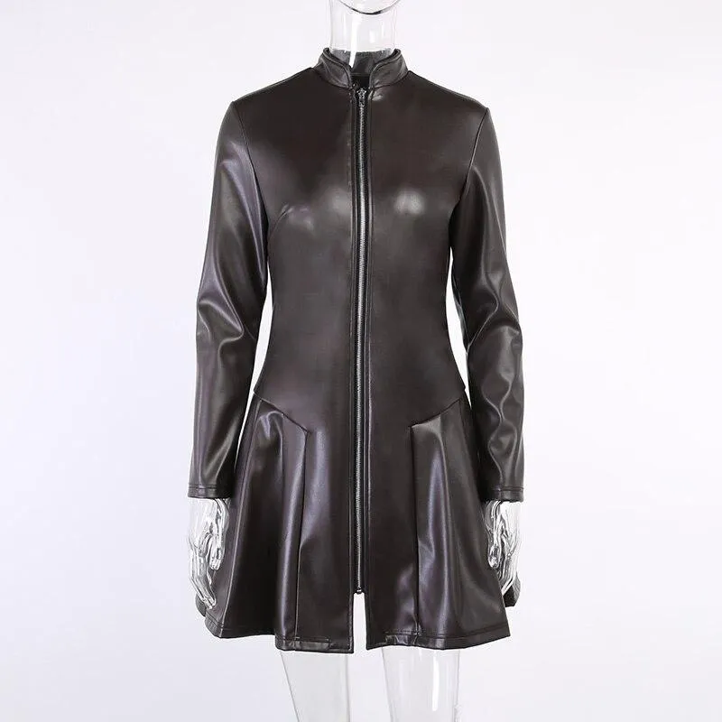 Faux Leather Pleated Mini Dress