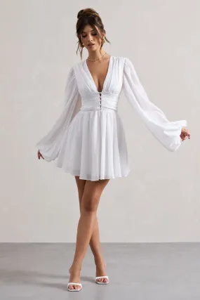 White Mini Dress with Plunge Neck