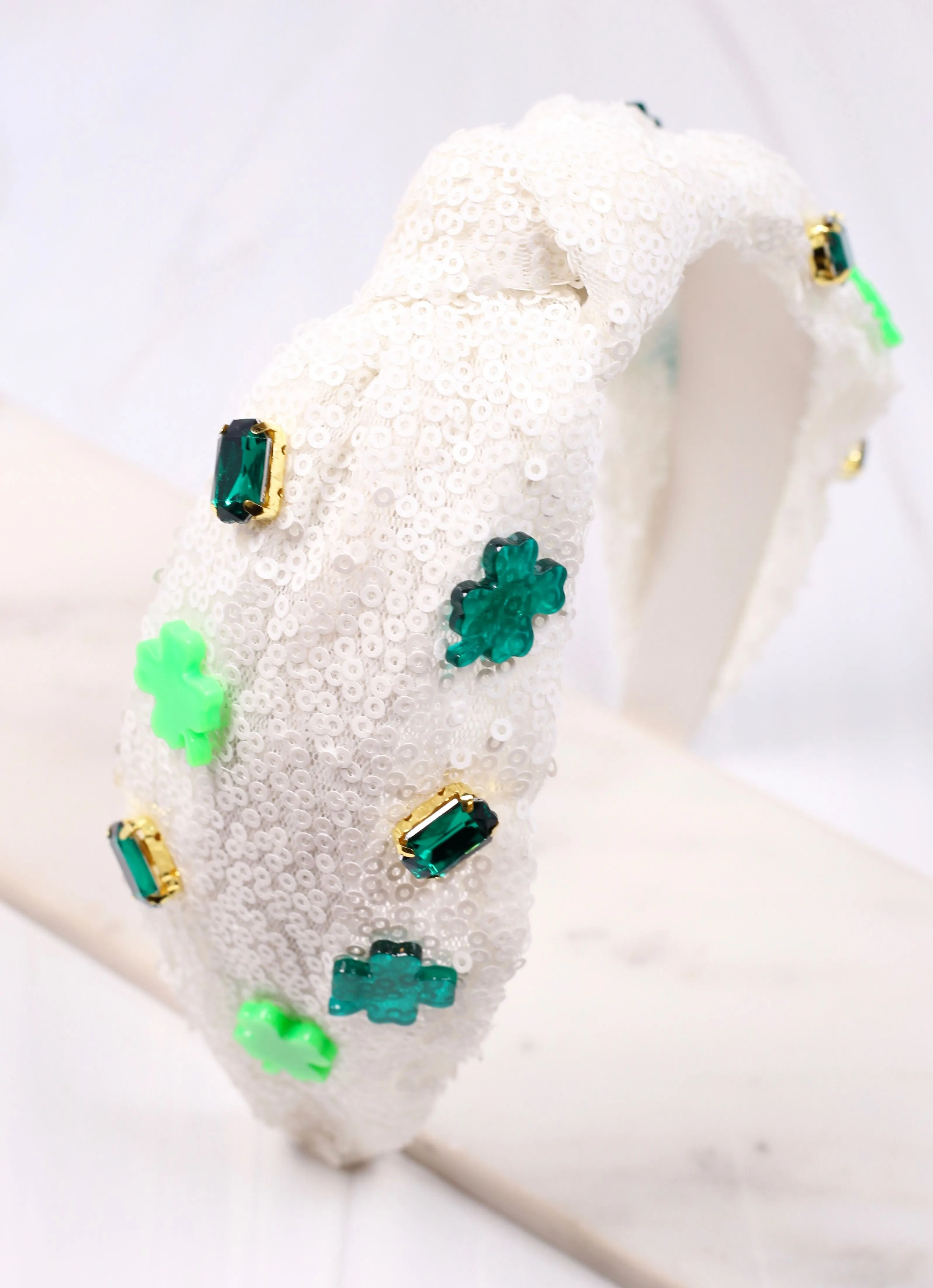 White Sequin Shamrock Headband