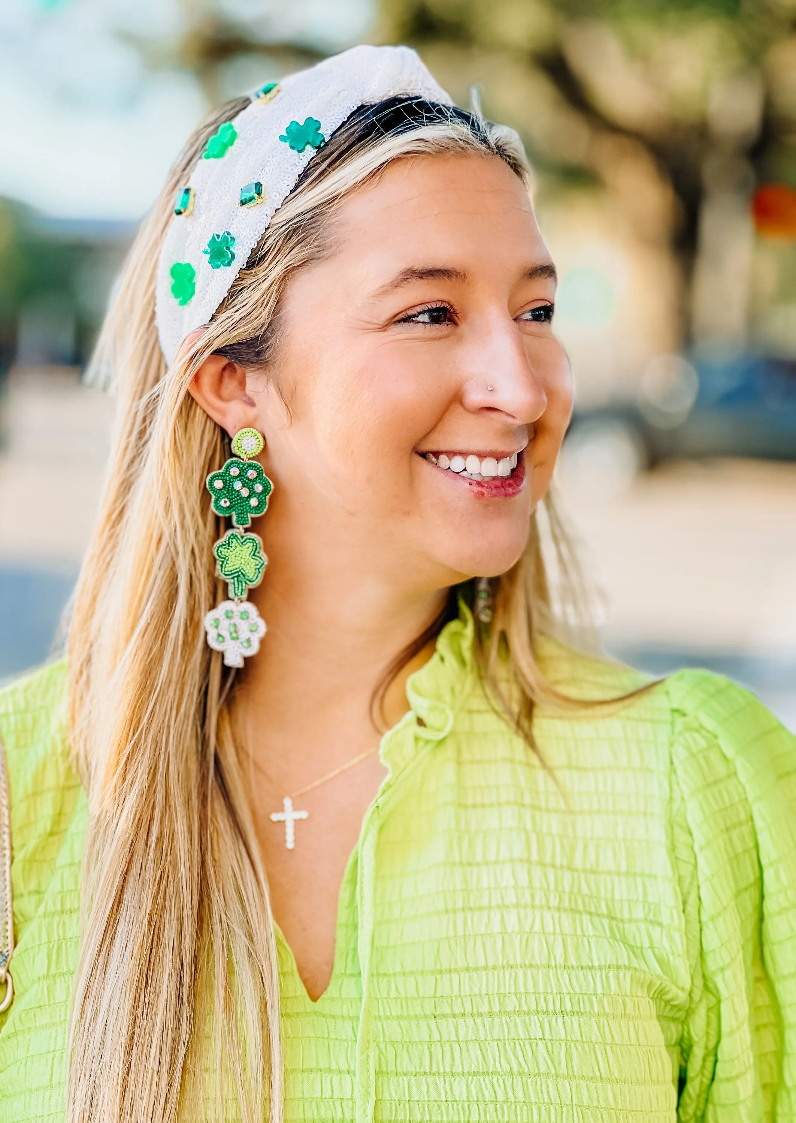 White Sequin Shamrock Headband