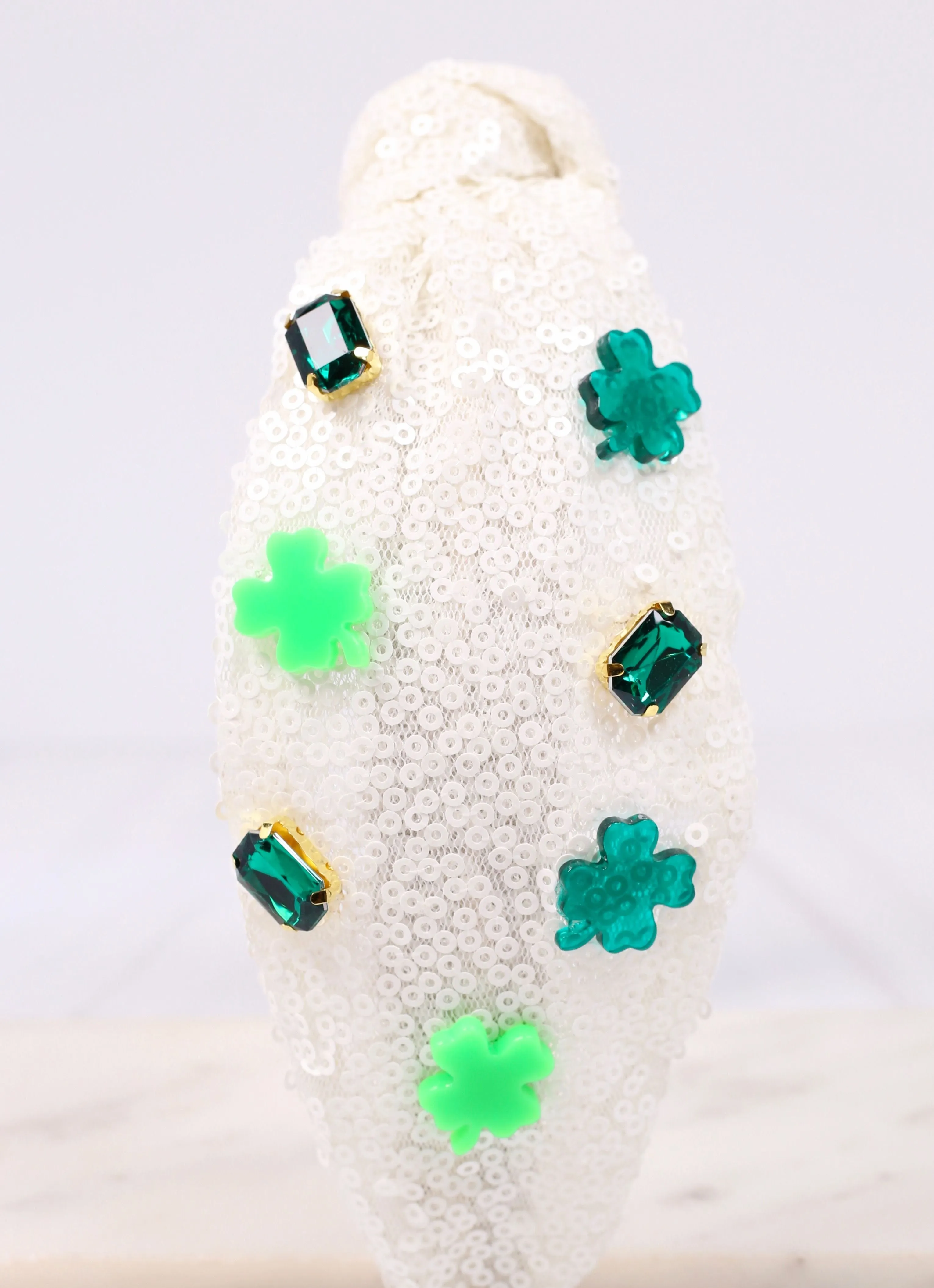 White Sequin Shamrock Headband