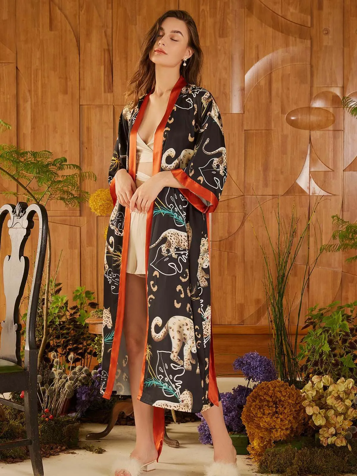 Animal Print Kimono Robe