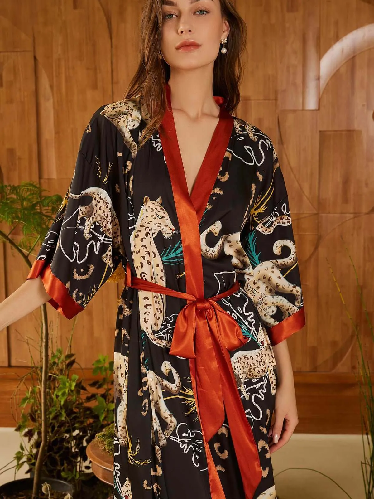 Animal Print Kimono Robe