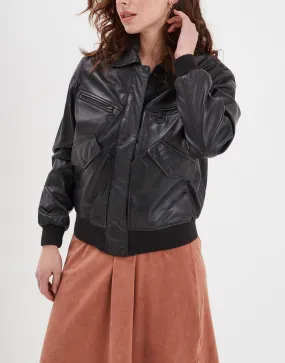 Women's black leather bombers \103135\