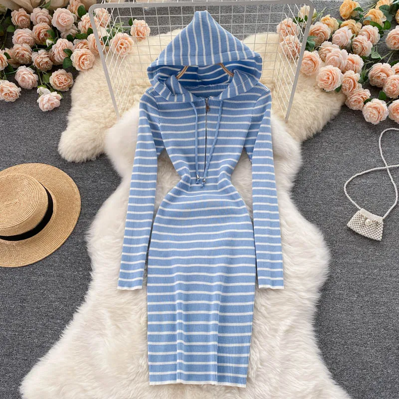 Women's Casual Sweater Dress with Stripes