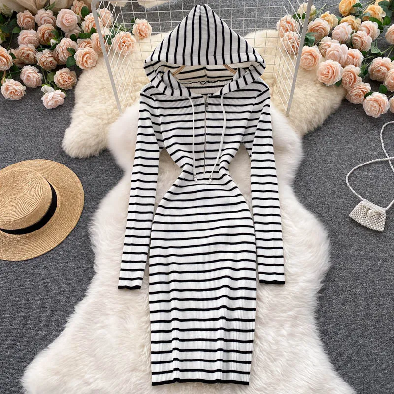 Women's Casual Sweater Dress with Stripes