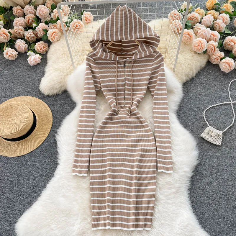 Women's Casual Sweater Dress with Stripes