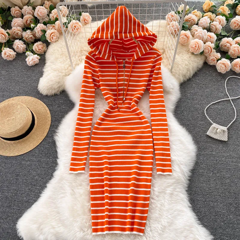 Women's Casual Sweater Dress with Stripes