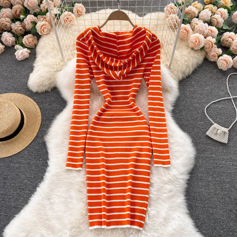 Women's Casual Sweater Dress with Stripes