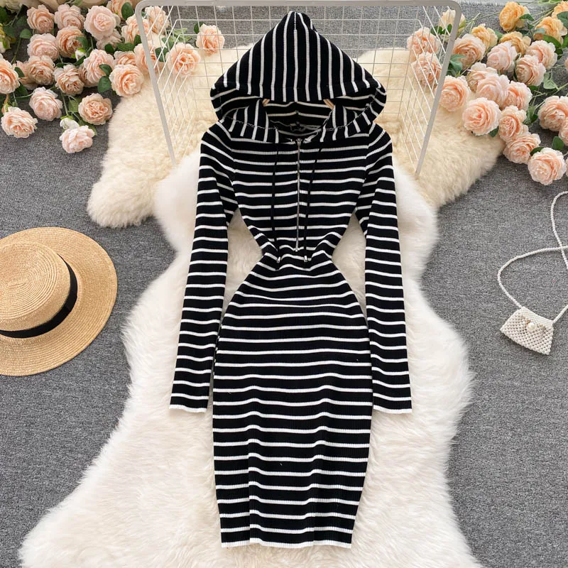 Women's Casual Sweater Dress with Stripes