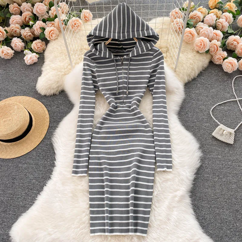 Women's Casual Sweater Dress with Stripes