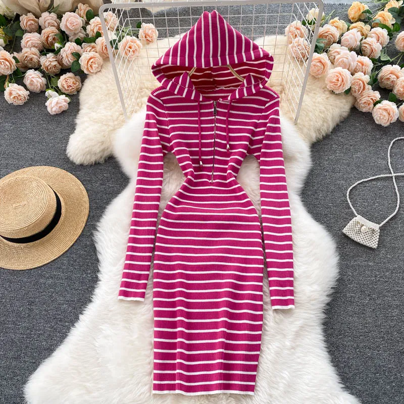 Women's Casual Sweater Dress with Stripes