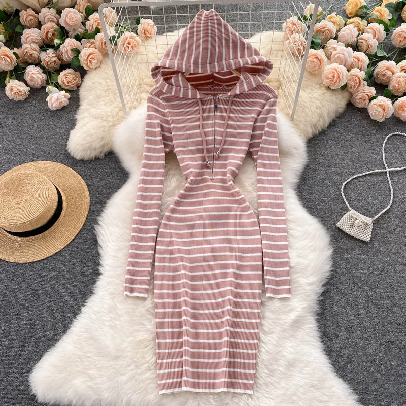 Women's Casual Sweater Dress with Stripes