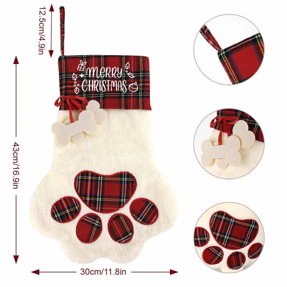Wärmetransfer Christbaumschmuck Hundepfote-Weihnachtsstrümpfe mit großer Pfote für Weihnachtsdeko mit Foto Design Motiv Text sel