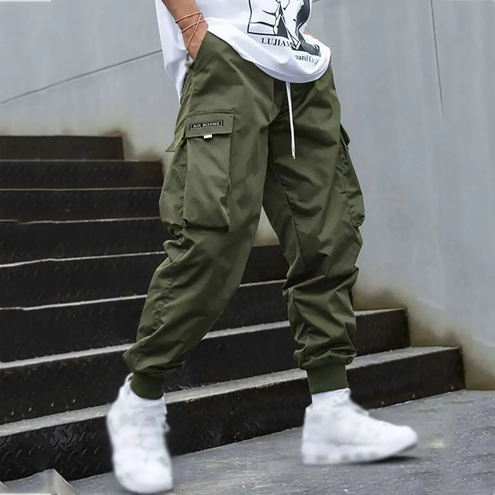 Men's Cargo Pants Hip Hop Joggers Purple Streetwear Sweatpants Korean Ankle-Length Pant