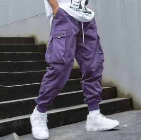 Men's Cargo Pants Hip Hop Joggers Purple Streetwear Sweatpants Korean Ankle-Length Pant