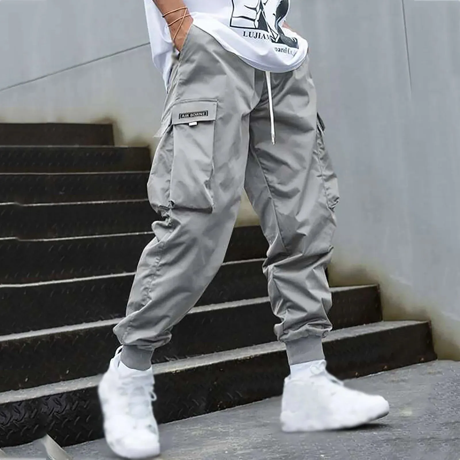 Men's Cargo Pants Hip Hop Joggers Purple Streetwear Sweatpants Korean Ankle-Length Pant