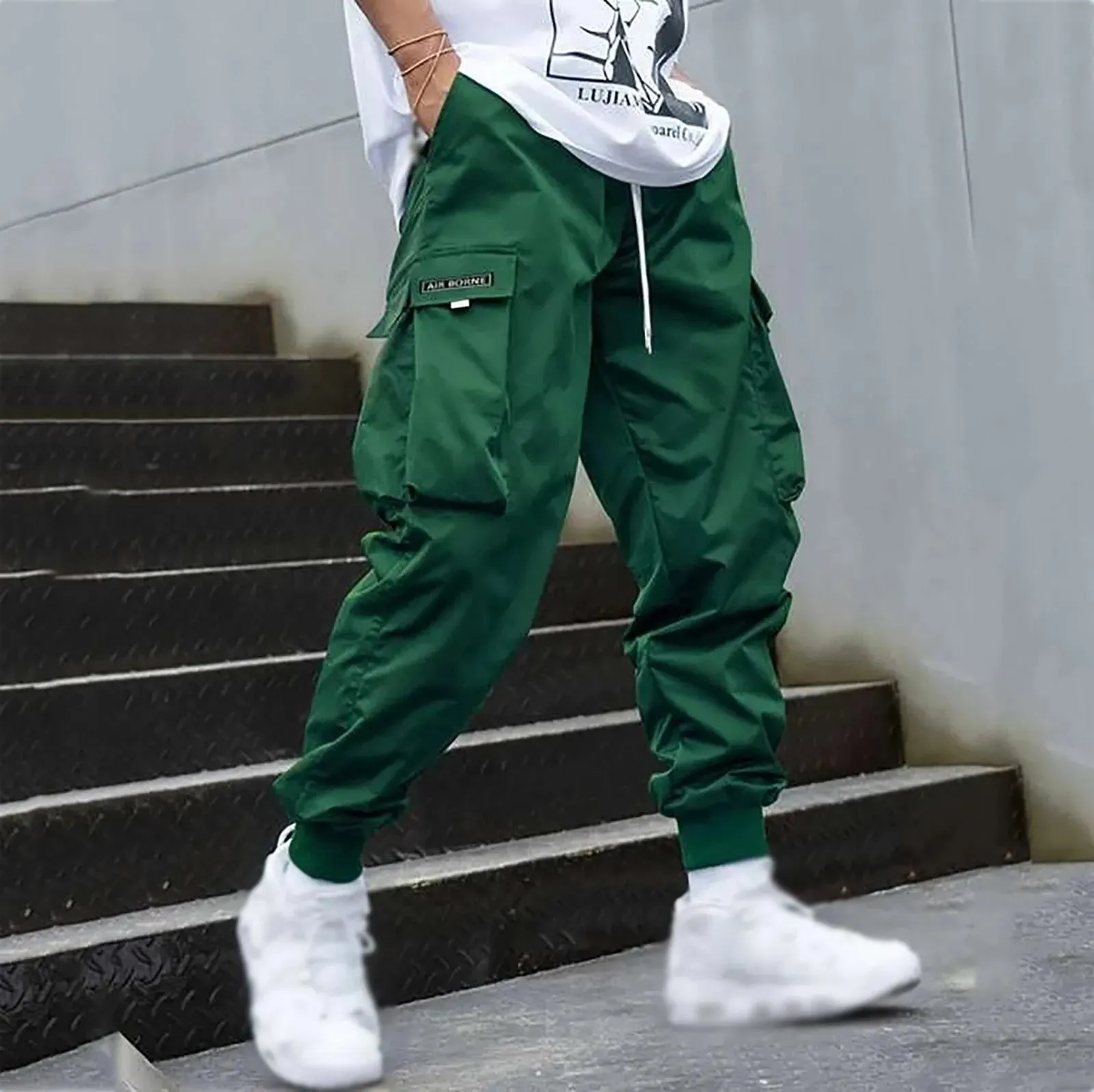 Men's Cargo Pants Hip Hop Joggers Purple Streetwear Sweatpants Korean Ankle-Length Pant